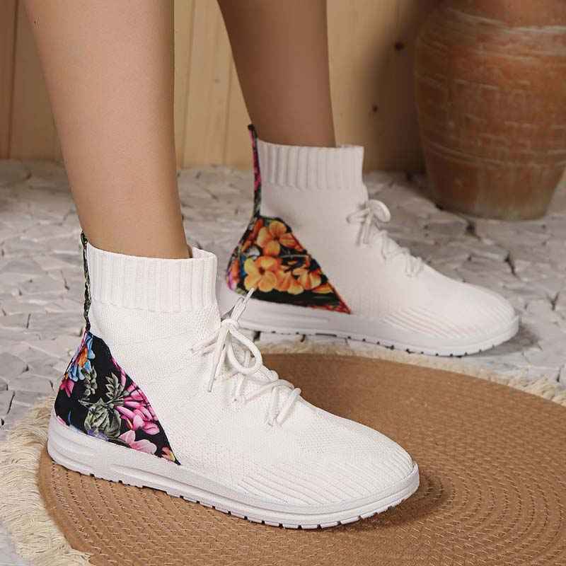 Blomhälssneaker - Heldagsbekväma Mid-Cut Sneakers med Blomdetalj vid Hälen