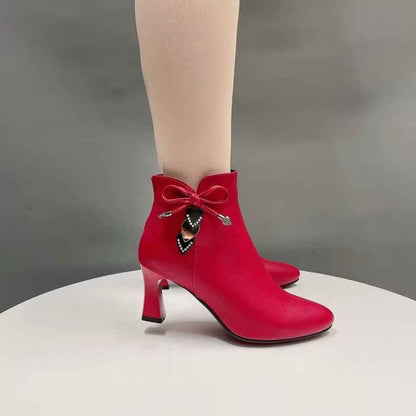 Rosette - Eleganta Spetsiga Ankle Boots med Rosettdetalj