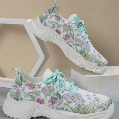 Blomsneaker - Andningsbara Snörsneakers med Fräscht Blommönster för Heldagskomfort