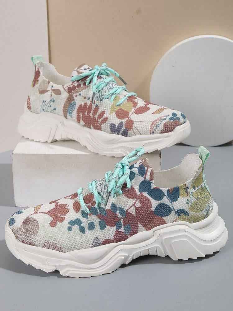 Blomsneaker - Andningsbara Snörsneakers med Fräscht Blommönster för Heldagskomfort