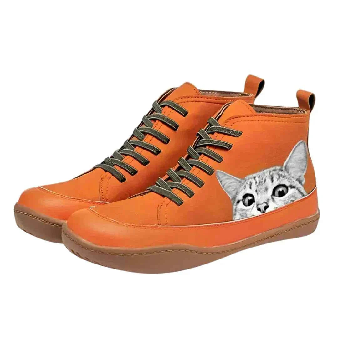 Cat - Snygga Läderstövlar med Kattmotiv