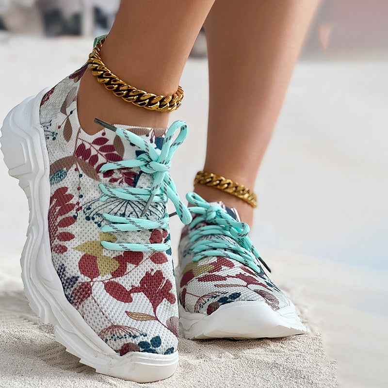 Ergomesh - Moderiktiga Avslappnade Mesh-Sneakers med Ergonomisk Sula och Blomdetaljer