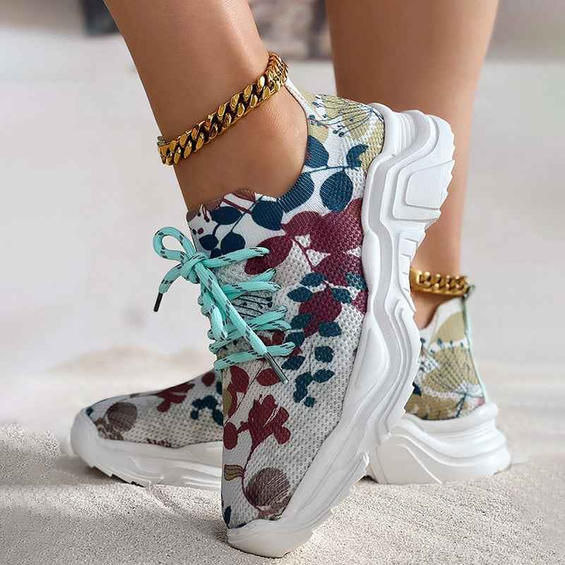 Ergomesh - Moderiktiga Avslappnade Mesh-Sneakers med Ergonomisk Sula och Blomdetaljer