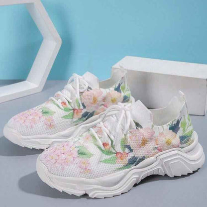 Blomsneaker - Andningsbara Snörsneakers med Fräscht Blommönster för Heldagskomfort
