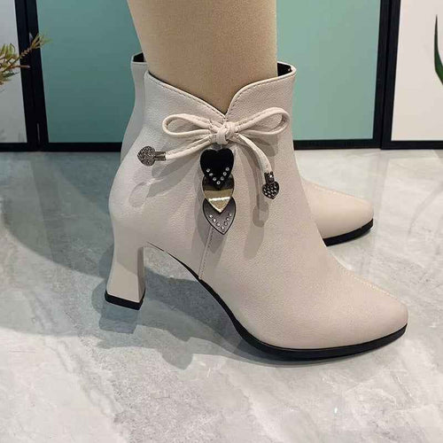 Rosette - Eleganta Spetsiga Ankle Boots med Rosettdetalj
