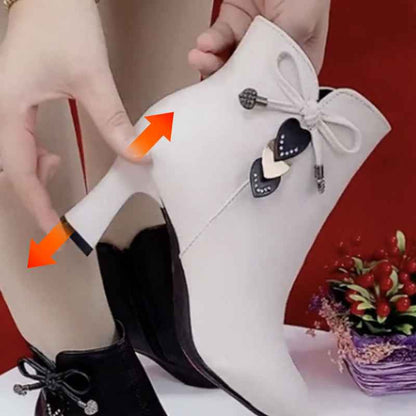 Rosette - Eleganta Spetsiga Ankle Boots med Rosettdetalj