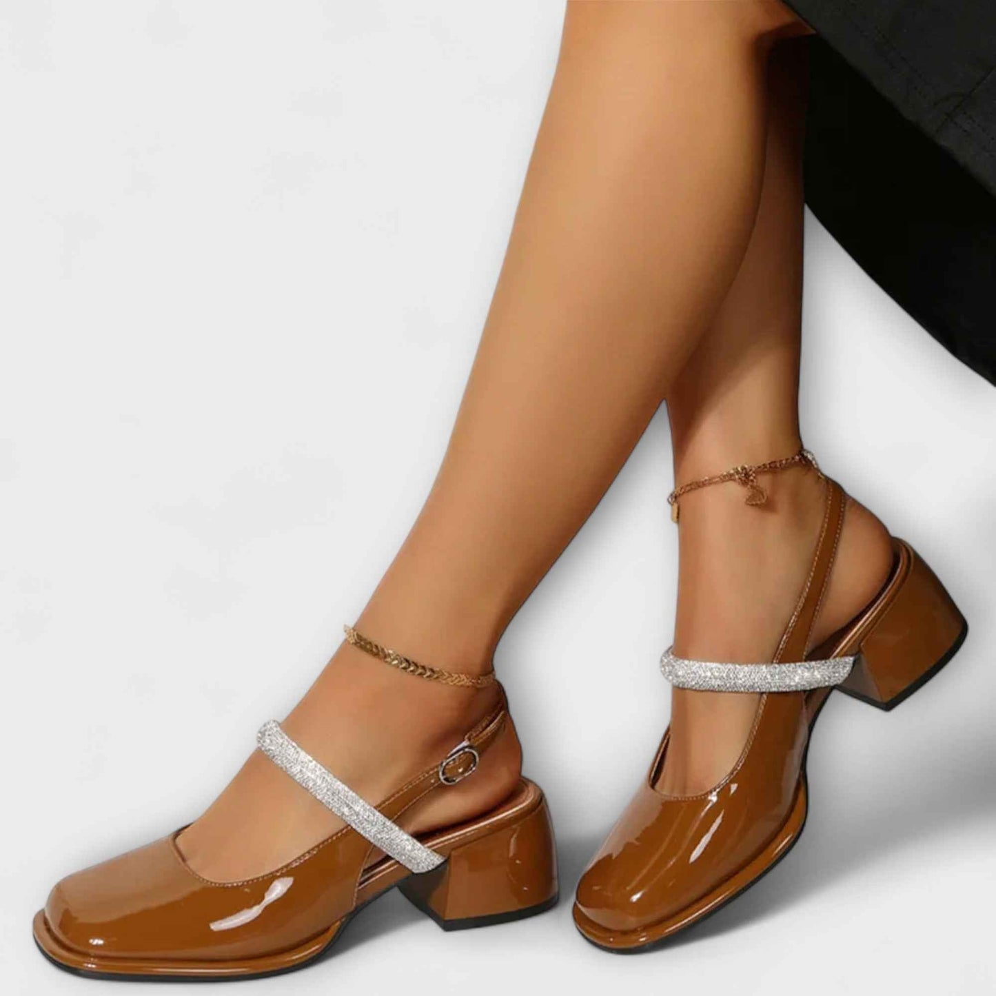 Celandra - Glittrande Mary Janes med Blockklack