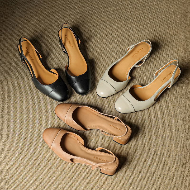 Chic äkta läder slingback-klackar
