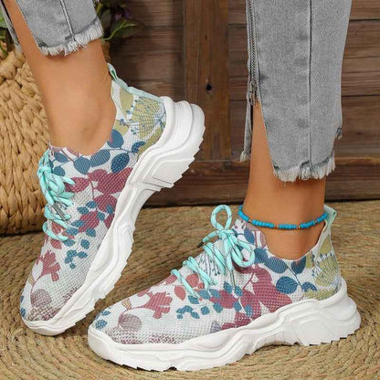Ergomesh - Moderiktiga Avslappnade Mesh-Sneakers med Ergonomisk Sula och Blomdetaljer