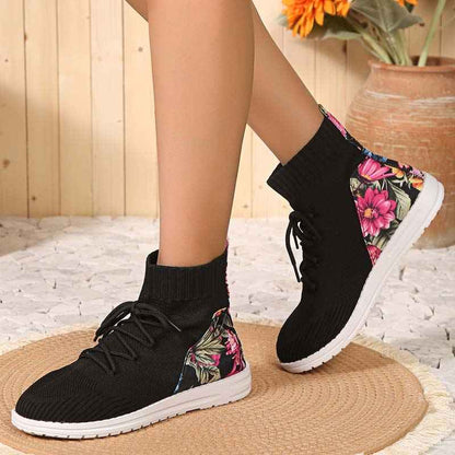 Blomhälssneaker - Heldagsbekväma Mid-Cut Sneakers med Blomdetalj vid Hälen