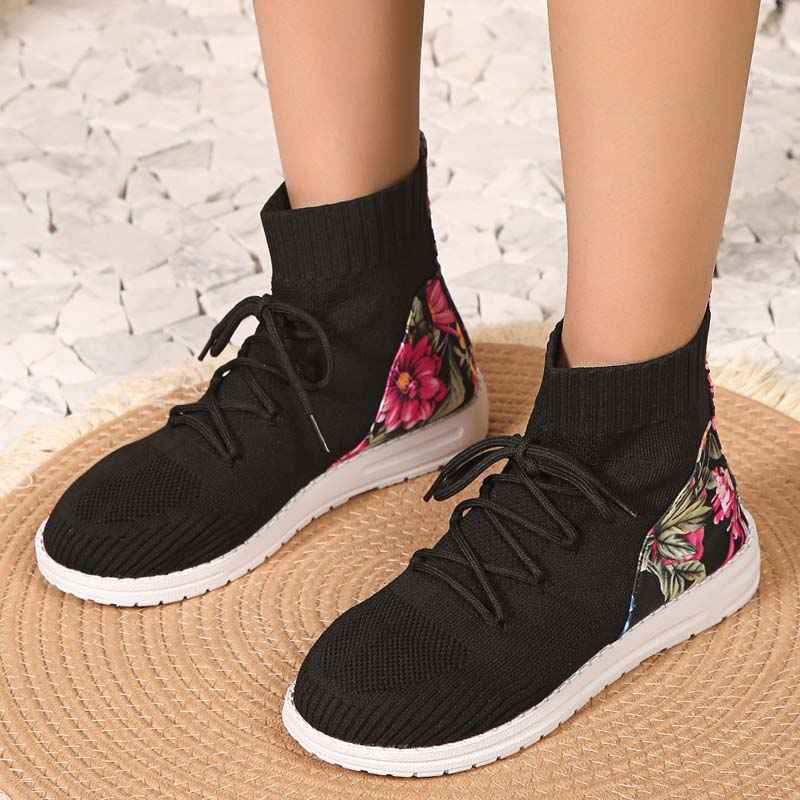Blomhälssneaker - Heldagsbekväma Mid-Cut Sneakers med Blomdetalj vid Hälen