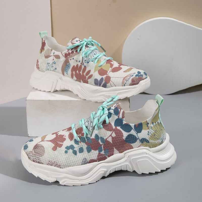 Ergomesh - Moderiktiga Avslappnade Mesh-Sneakers med Ergonomisk Sula och Blomdetaljer