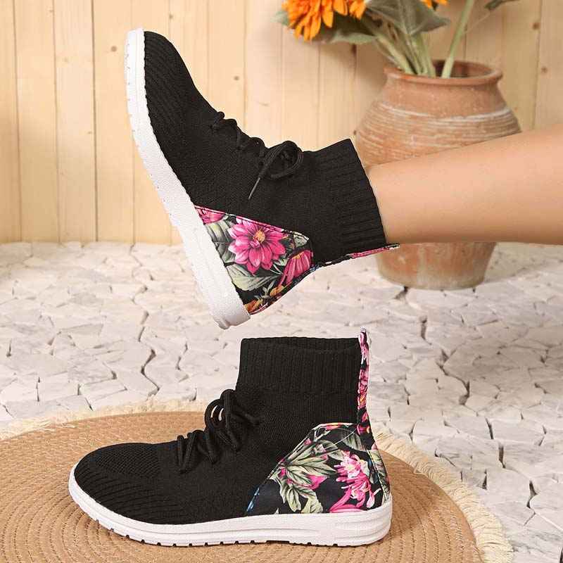Blomhälssneaker - Heldagsbekväma Mid-Cut Sneakers med Blomdetalj vid Hälen
