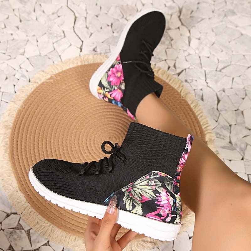 Blomhälssneaker - Heldagsbekväma Mid-Cut Sneakers med Blomdetalj vid Hälen