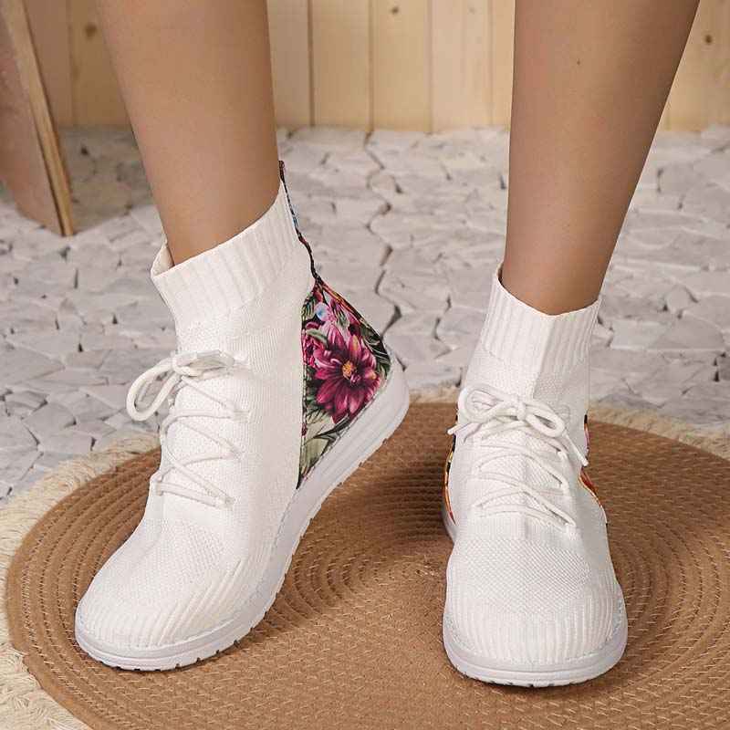 Blomhälssneaker - Heldagsbekväma Mid-Cut Sneakers med Blomdetalj vid Hälen