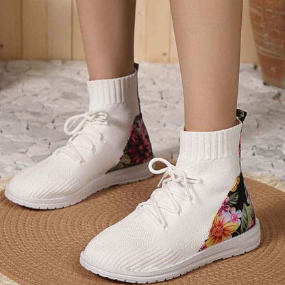 Blomhälssneaker - Heldagsbekväma Mid-Cut Sneakers med Blomdetalj vid Hälen