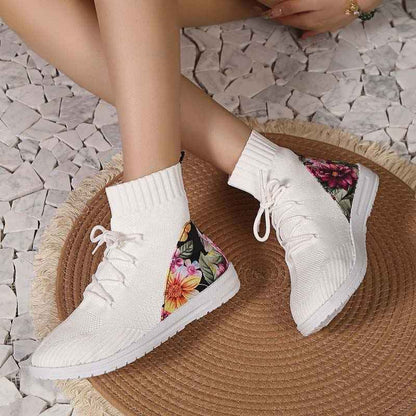 Blomhälssneaker - Heldagsbekväma Mid-Cut Sneakers med Blomdetalj vid Hälen