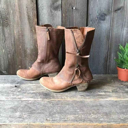 Zorya - Eleganta Läderstövlar med Sidodragkedja