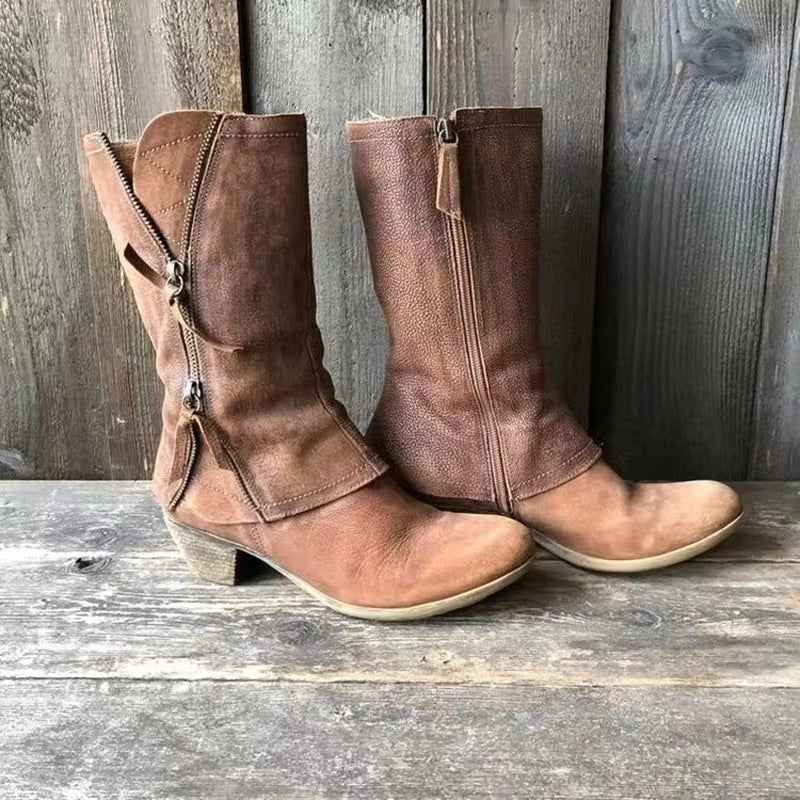 Zorya - Eleganta Läderstövlar med Sidodragkedja