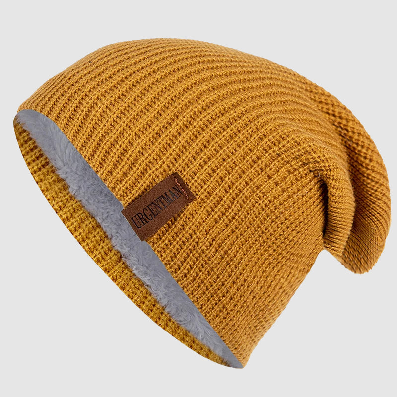 Slouchy stickad mössa med fleecefoder