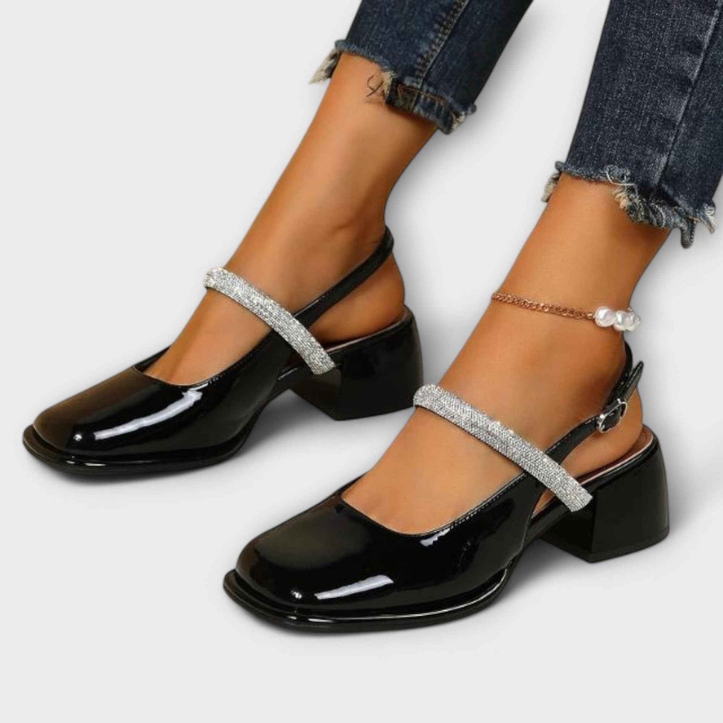 Celandra - Glittrande Mary Janes med Blockklack