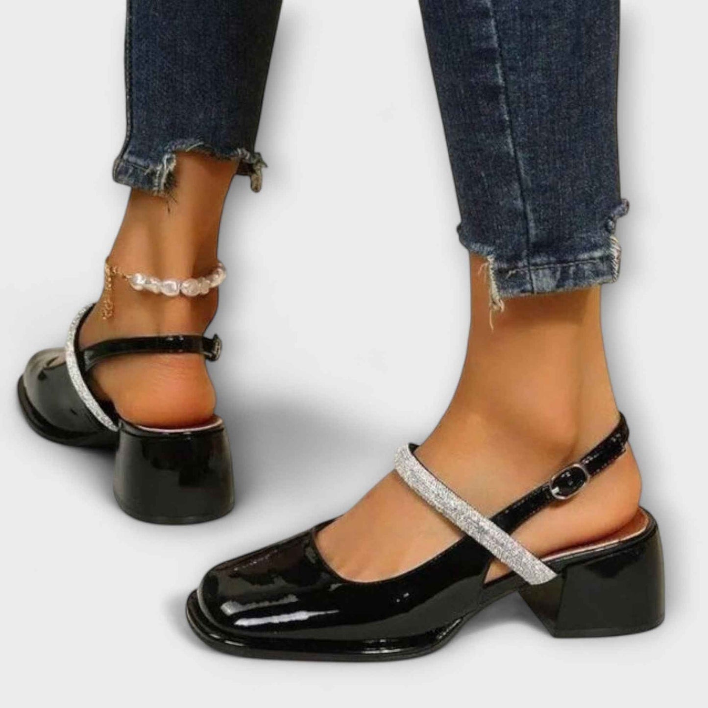 Celandra - Glittrande Mary Janes med Blockklack