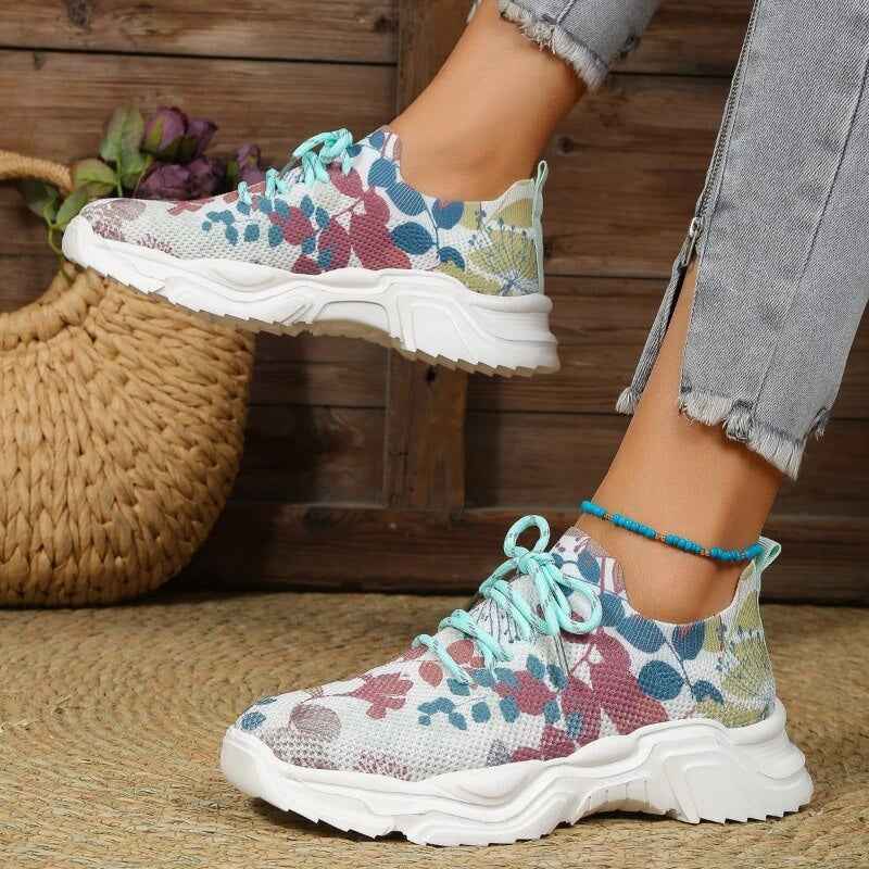 Ergomesh - Moderiktiga Avslappnade Mesh-Sneakers med Ergonomisk Sula och Blomdetaljer