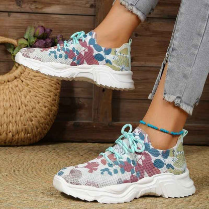 Ergomesh - Moderiktiga Avslappnade Mesh-Sneakers med Ergonomisk Sula och Blomdetaljer