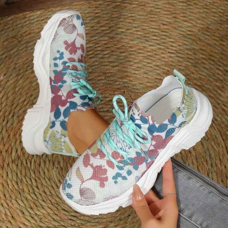 Ergomesh - Moderiktiga Avslappnade Mesh-Sneakers med Ergonomisk Sula och Blomdetaljer