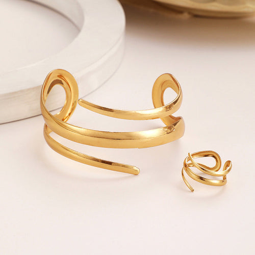 Kvinnors skulpterade wrap-armband och ringset