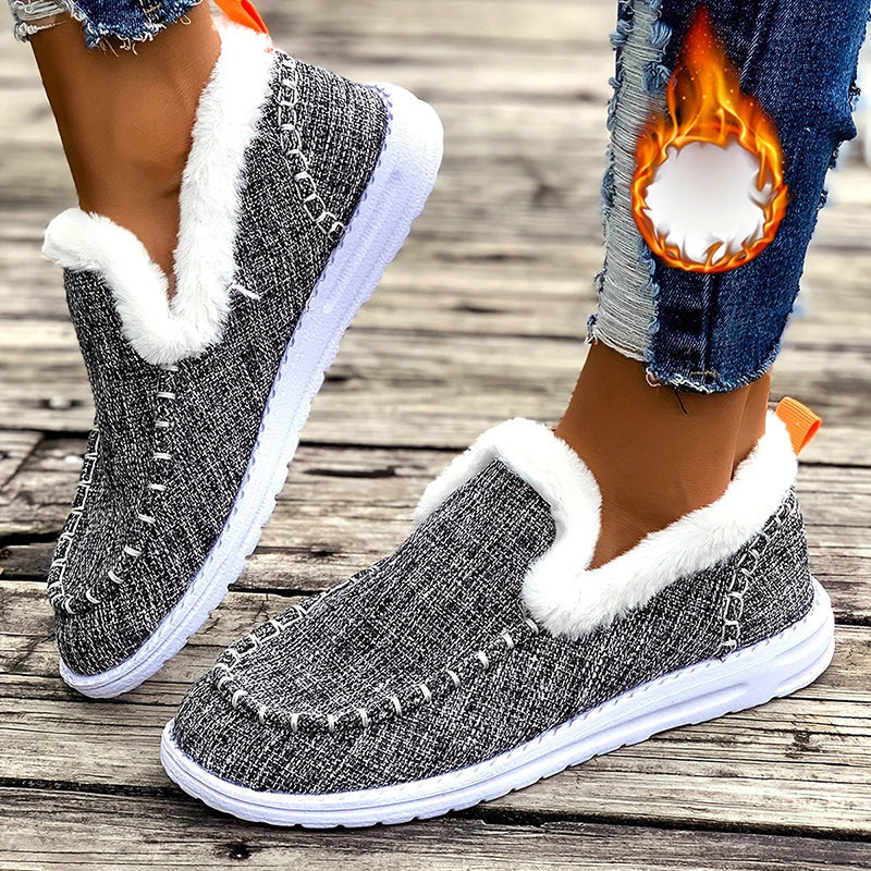 Damslip-on vinterskor med fuskpälsfoder