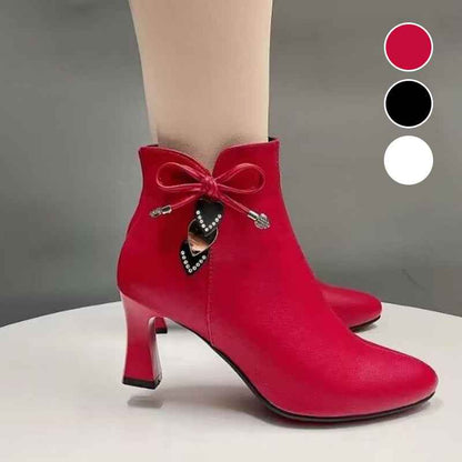 Rosette - Eleganta Spetsiga Ankle Boots med Rosettdetalj