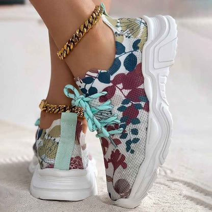 Ergomesh - Moderiktiga Avslappnade Mesh-Sneakers med Ergonomisk Sula och Blomdetaljer