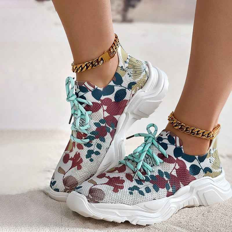 Ergomesh - Moderiktiga Avslappnade Mesh-Sneakers med Ergonomisk Sula och Blomdetaljer