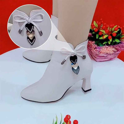 Rosette - Eleganta Spetsiga Ankle Boots med Rosettdetalj