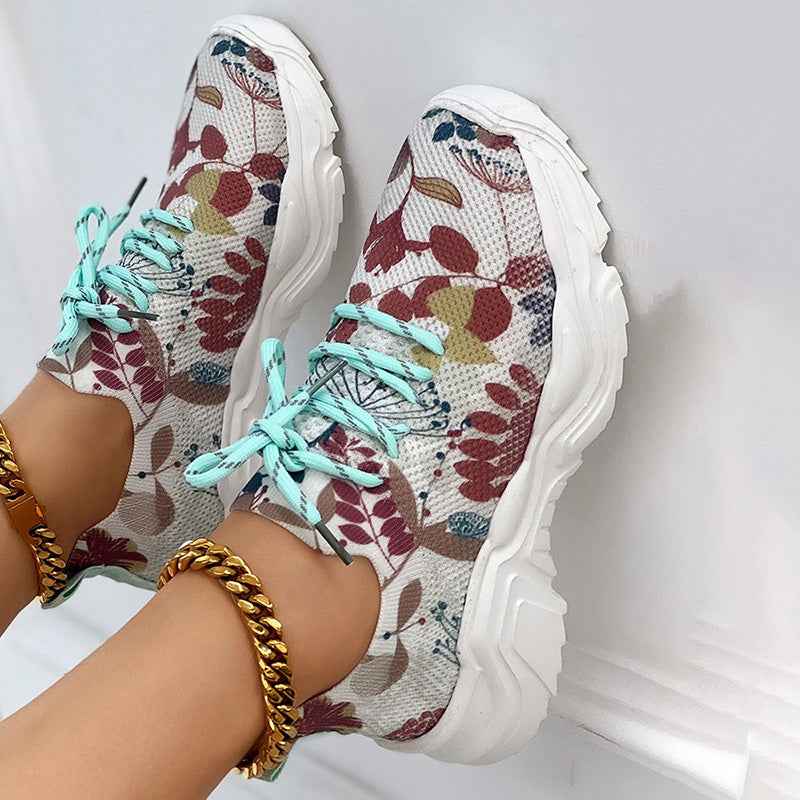 Ergomesh - Moderiktiga Avslappnade Mesh-Sneakers med Ergonomisk Sula och Blomdetaljer