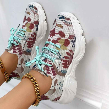 Ergomesh - Moderiktiga Avslappnade Mesh-Sneakers med Ergonomisk Sula och Blomdetaljer