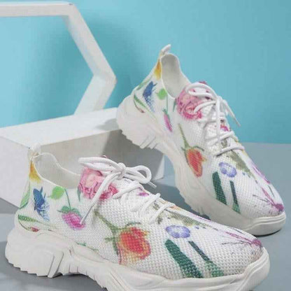 Blomsneaker - Andningsbara Snörsneakers med Fräscht Blommönster för Heldagskomfort