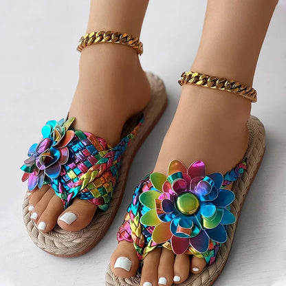 Alva - Blommiga Vävda Sandaler för Dam