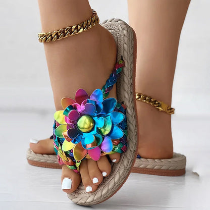 Alva - Blommiga Vävda Sandaler för Dam