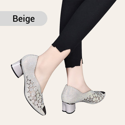 Nora - Mesh-Sandaler med Strass och Hög Klack