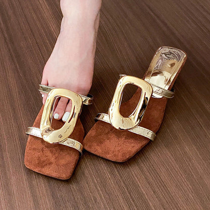 Elin - Eleganta Retro Sandaletter med Fyrkantig Tå och Klackdesign