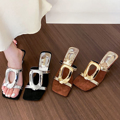 Elin - Eleganta Retro Sandaletter med Fyrkantig Tå och Klackdesign